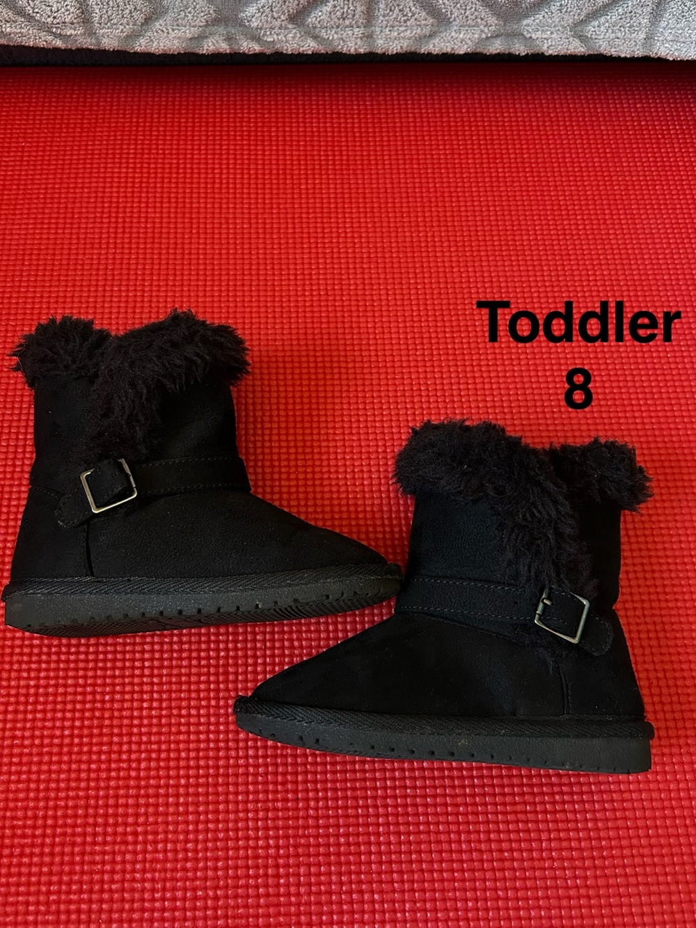 Toddler Black Faux Fur Buckle Boots - Size 8